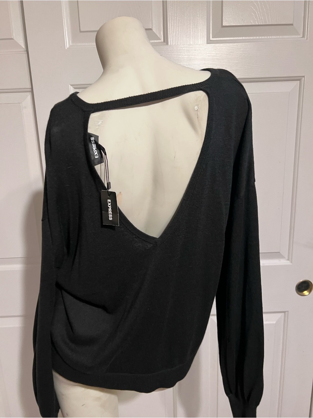 Express Black Open-Back V-Neck Sweater